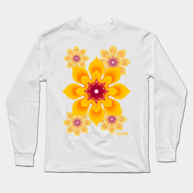 Yellow Flowers Long Sleeve T-Shirt by MetroInk